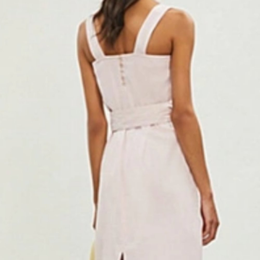 Vince Dress Wide Strap Linen Blend Tie Waist Midi in Rosa Seco 10 L NWT - Picture 3 of 6